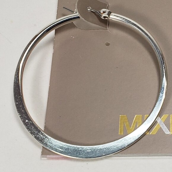 MIXIT Polished Silver tone 1.5 inches Hoop Latch Backs  Earrings - Picture 4 of 7